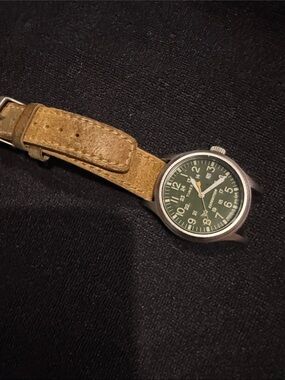 Timex Green Dial Field Watch with Tan Leather Strap
